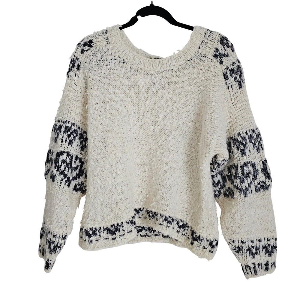 Anthropologie Pilcro Petra Creamy White & Gray Sweater Sz M Wool Alpaca Blend